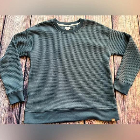 Women’s L.L. Bean teal pull over waffle weave long sleeve shirt top. Size medium - Picture 5 of 15